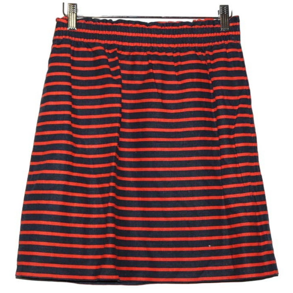Women's J. Crew Sidewalk Skirt Red Navy Blue Linen Elastic Mini Skirt Size 2